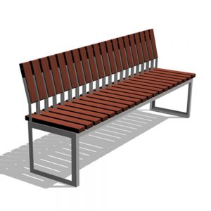Jane Hamley Wells ARA_DSC1012003_A commercial urban park straight bench with backrest hardwood seat steel frame