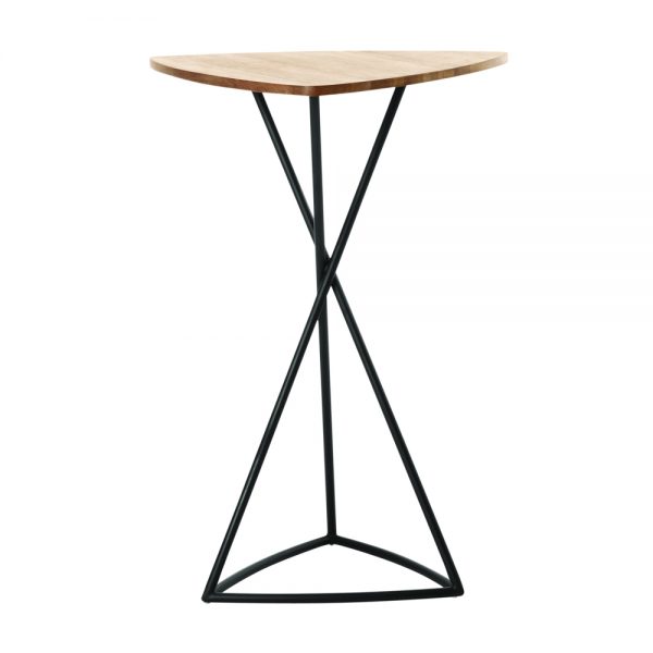 Jane Hamley Wells BB_BB8113_A modern indoor outdoor triangle bar table teak powder-coated triangle base