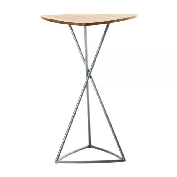 Jane Hamley Wells BB_BB8113_A modern indoor outdoor triangle bar table teak stainless steel triangle base