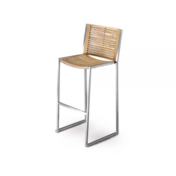 Jane Hamley Wells BEO_BO-9700_A modern outdoor stackable restaurant bar stool teak seat and back stainless steel frame