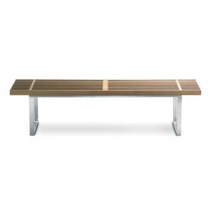 Jane Hamley Wells BOTANIC_BT3355A_A modern indoor outdoor large accent dining bench backless teak wood stainless steel
