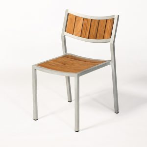Jane Hamley Wells ELLA_150320_A modern stacking cafe side chair teak powder-coated aluminum frame