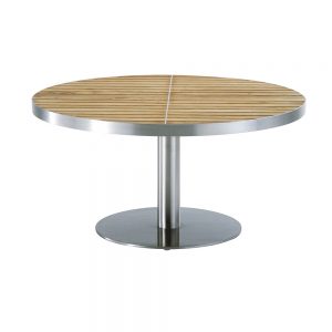Jane Hamley Wells KURF_8704 luxury modern outdoor round coffee table teak stainless steel
