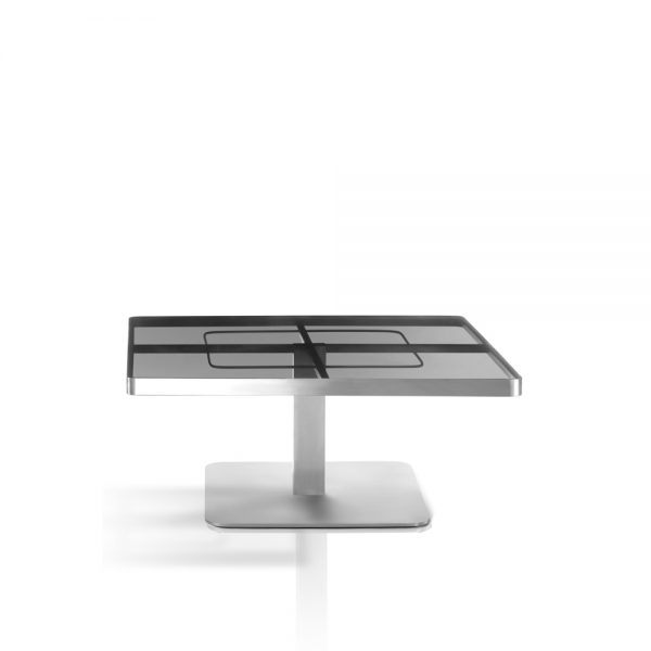 Jane Hamley Wells SUNGLASS_SU8803_A modern indoor outdoor square coffee table tempered glass top stainless steel