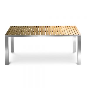 Jane Hamley Wells TAJI-TJ8549_A modern outdoor rectangle dining table teak top stainless steel legs